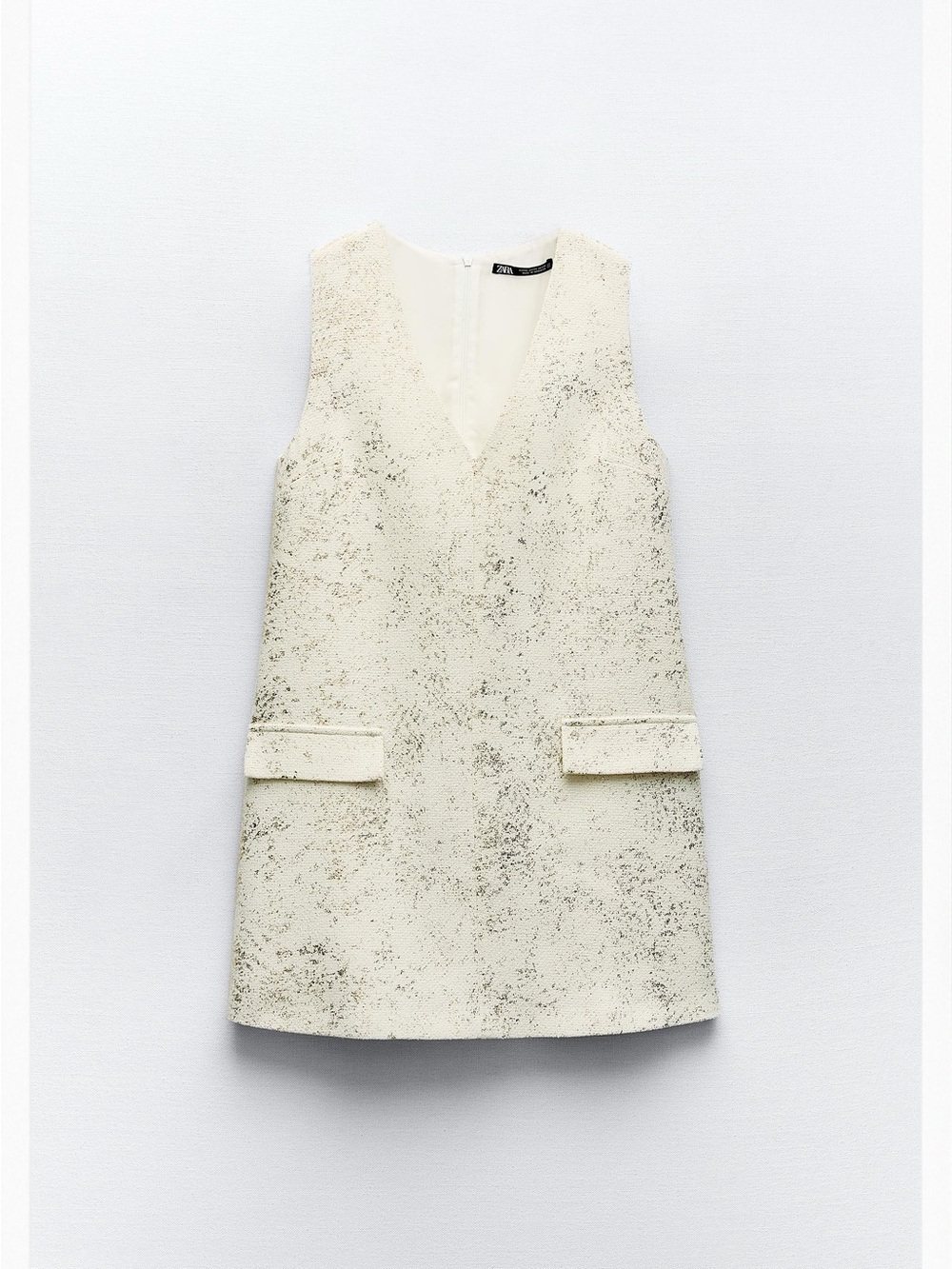 Zara Cream Textured Sleeveless Shift Dress - Picture 2 of 4